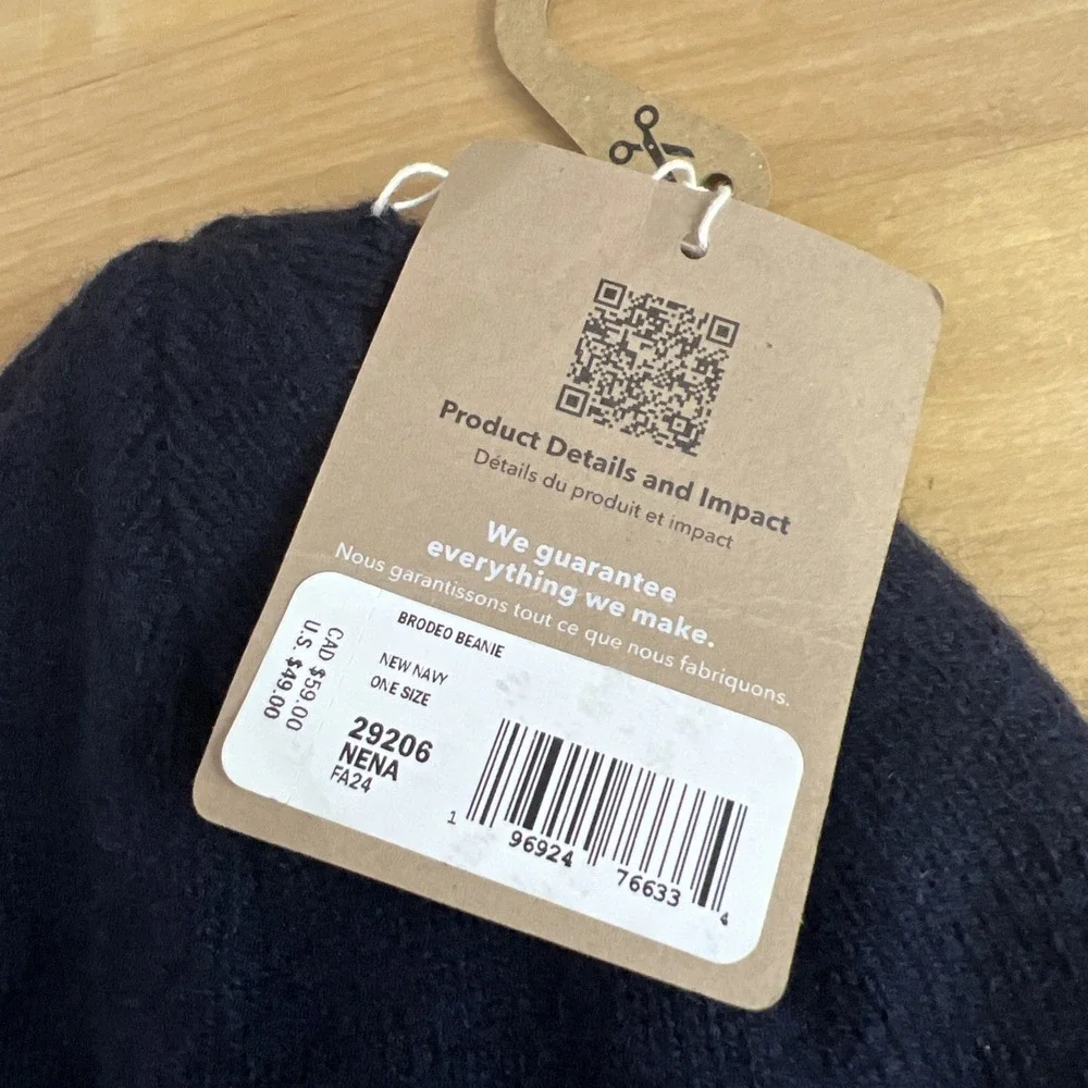 Patagonia Brodeo Beanie Hat One Size Wool Blend Navy Blue Ribbed Cuff NEW